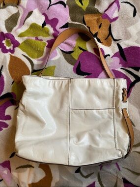 HOBO Cream Leather Shoulder Bag with Tan Handles
